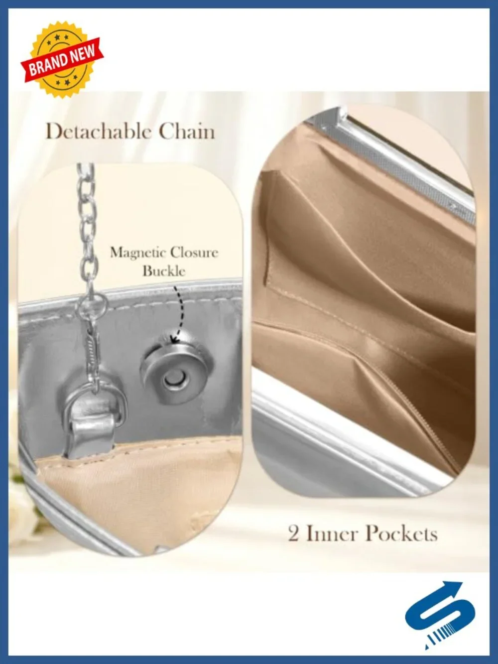 Faux Leather Evening Clutch with Detachable Chain & Top Handle